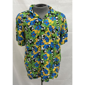 Disney Hawaiian Shirt Mickey Mouse Button Up Size Lg Cotton Tropical Cruise FS